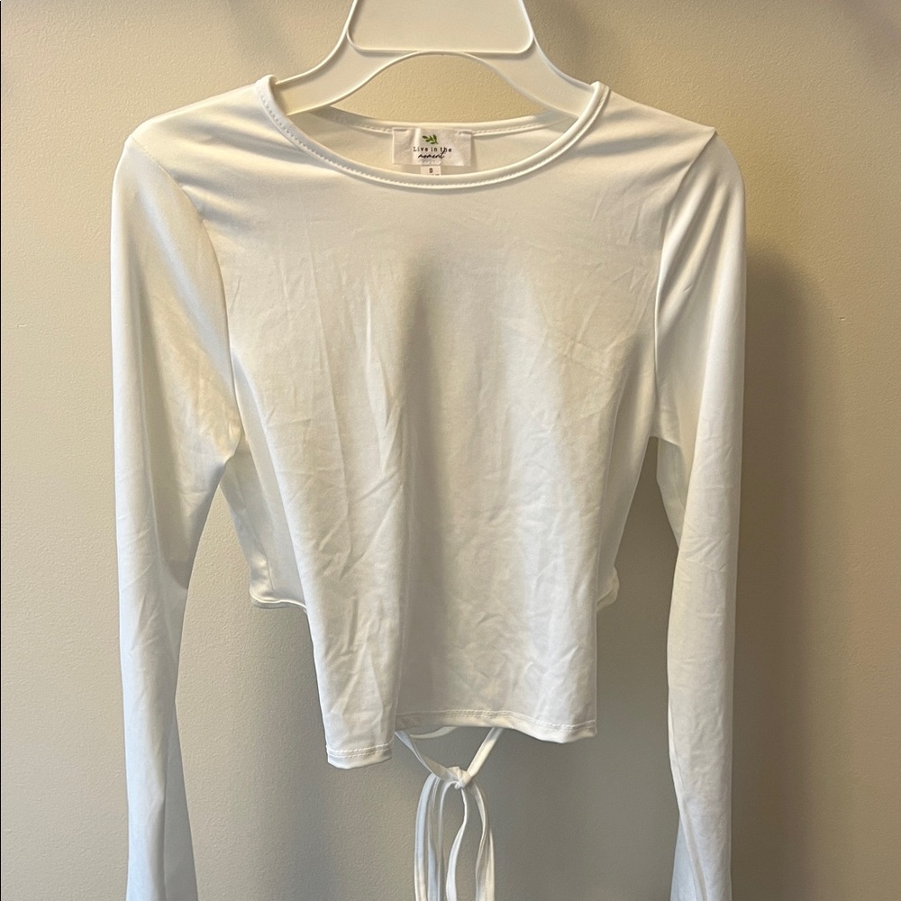 Aritzia White Long-Sleeve Tie-Back Top